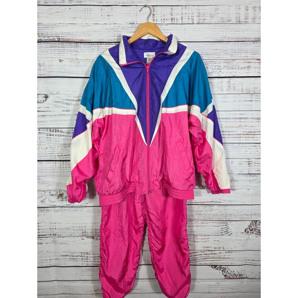VTG 80s 90s Boco Colorblock Tracksuit Nylon Windbreaker Set Women's Size Large